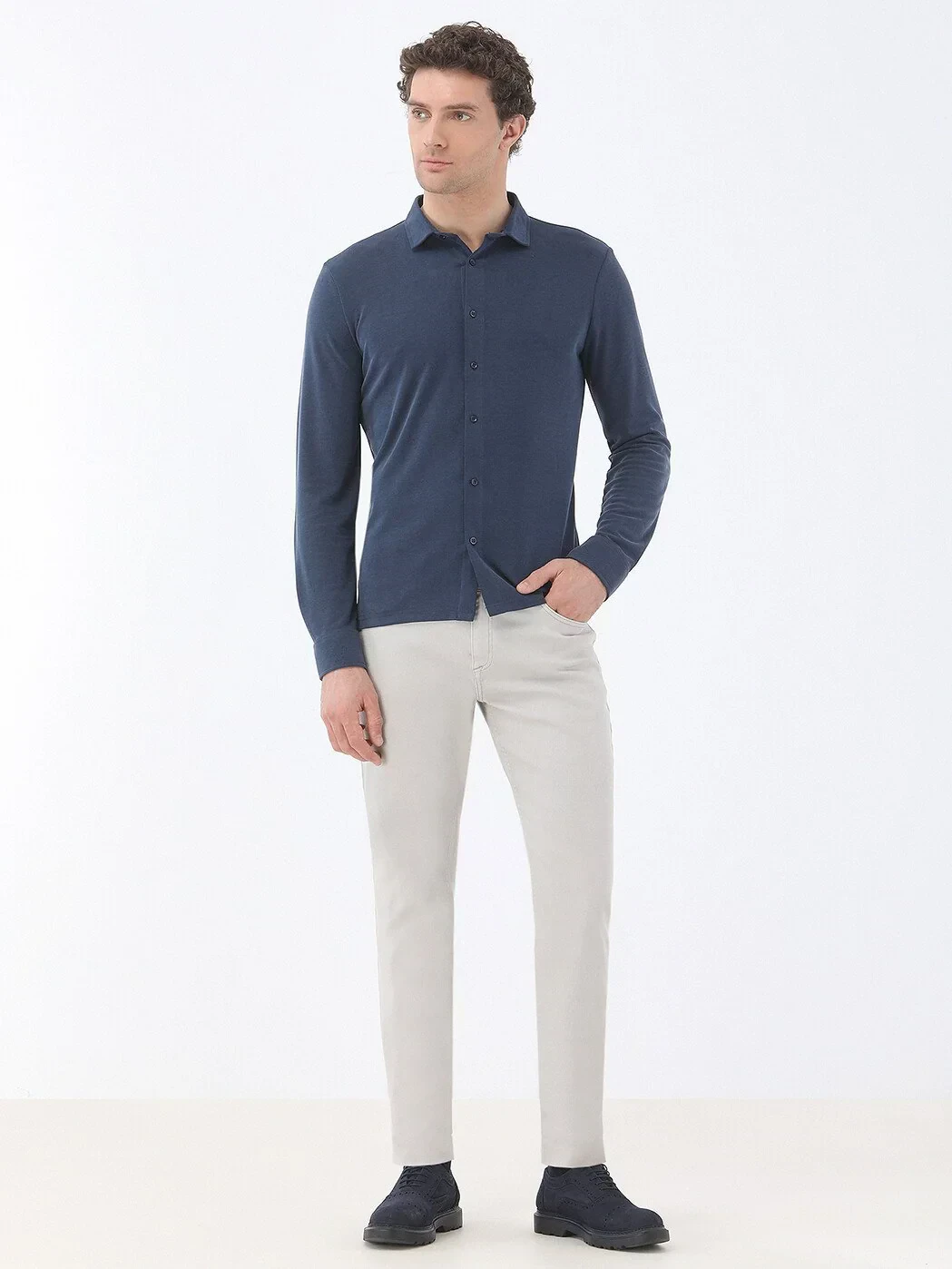 Indigo Regular Fit Knitting Casual Shirt - 2