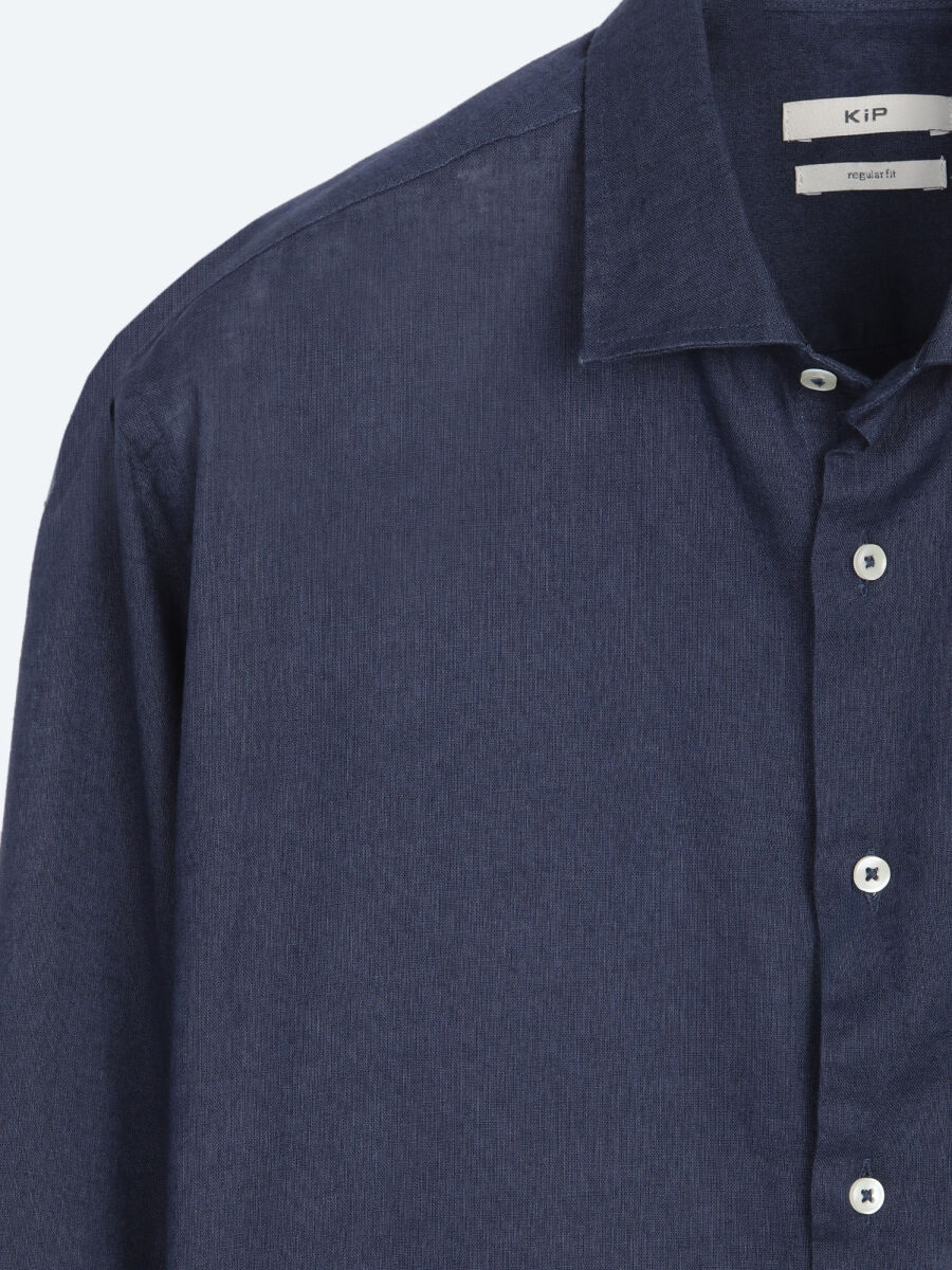 Indigo Regular Fit Long Weaving Casual Cotton Blended Shirt - 7