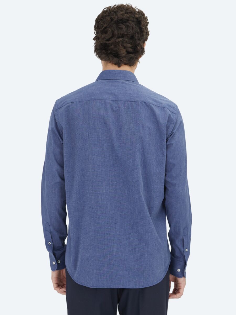 Indigo Regular Fit Long Weaving Classical Cotton Blended Shirt - 6