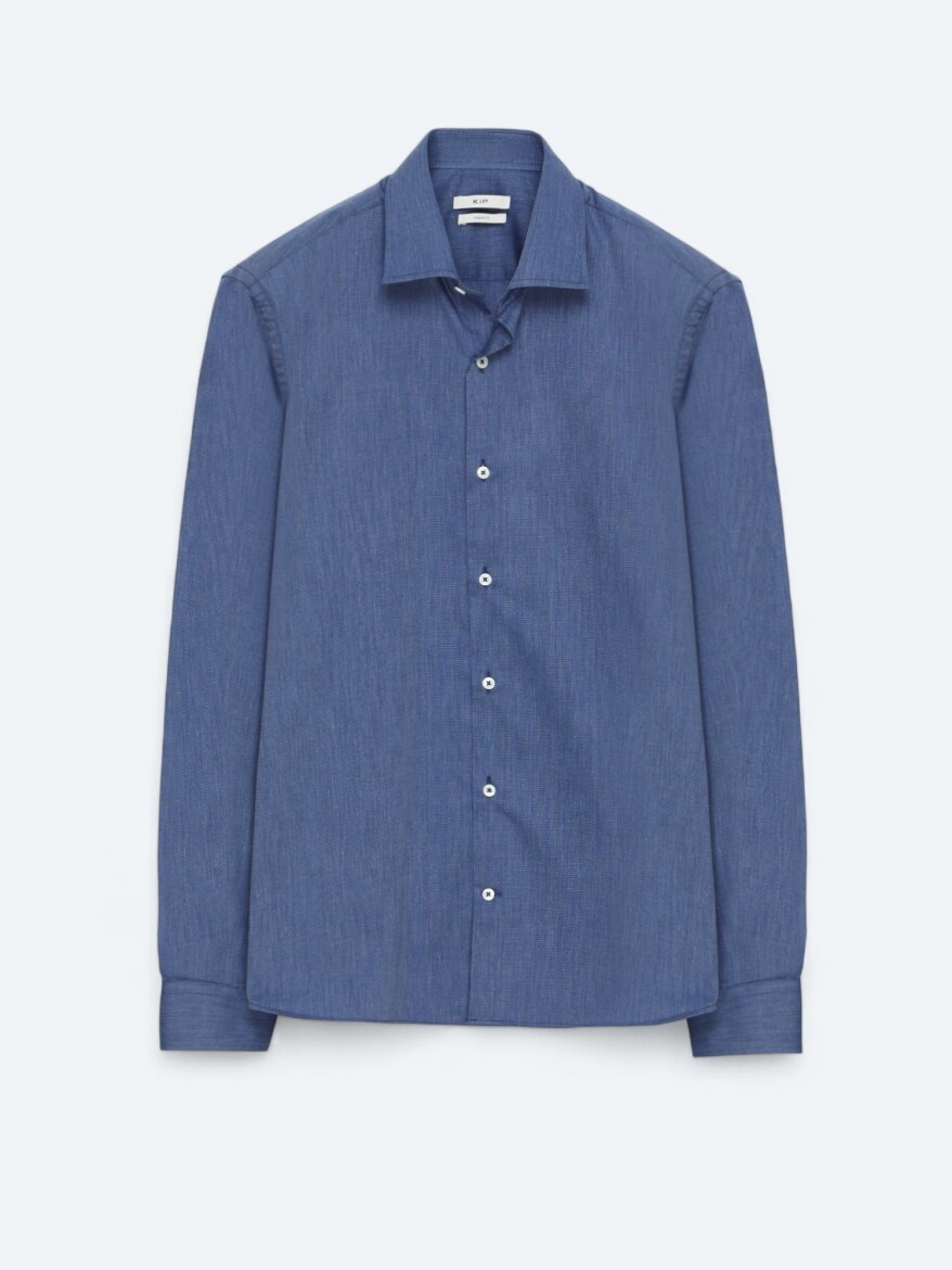 Indigo Regular Fit Long Weaving Classical Cotton Blended Shirt - 7