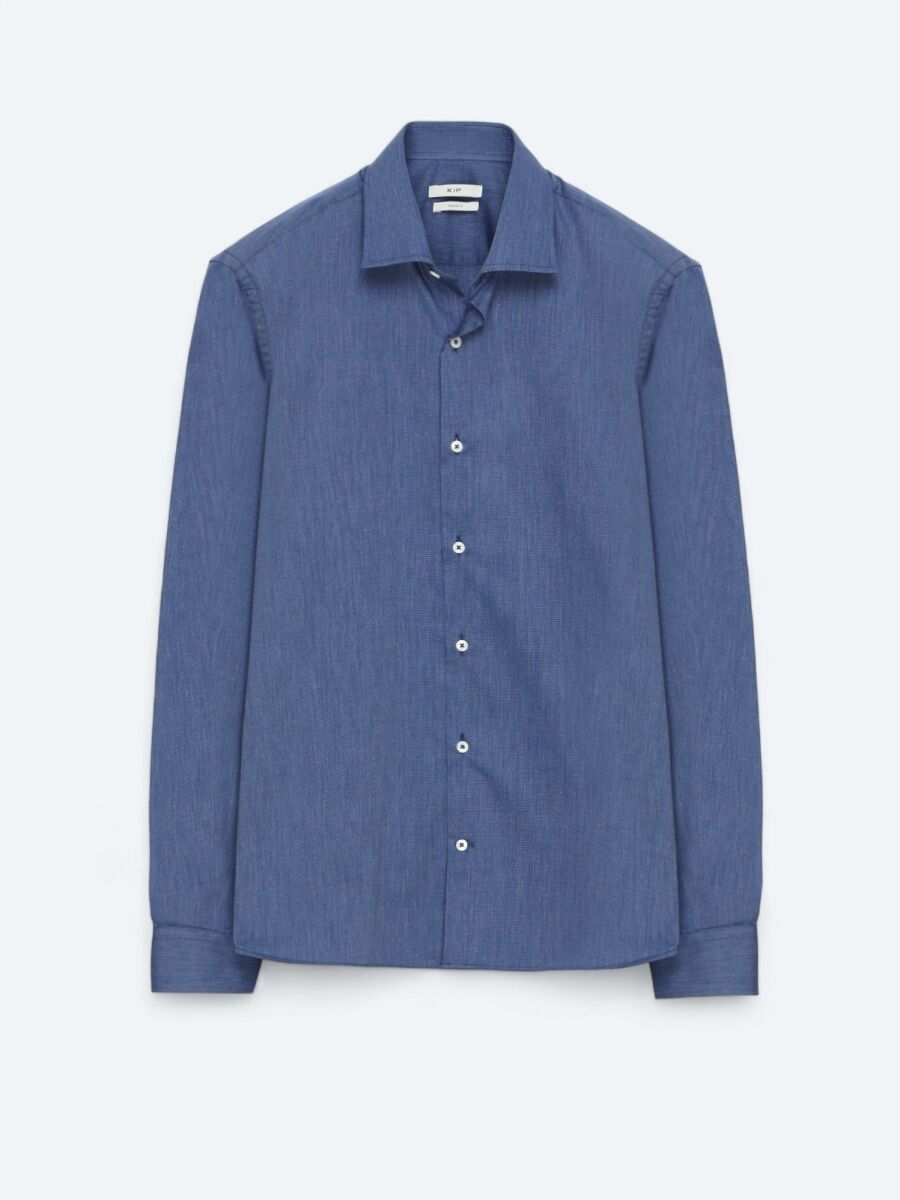 Indigo Regular Fit Long Weaving Classical Cotton Blended Shirt - 7