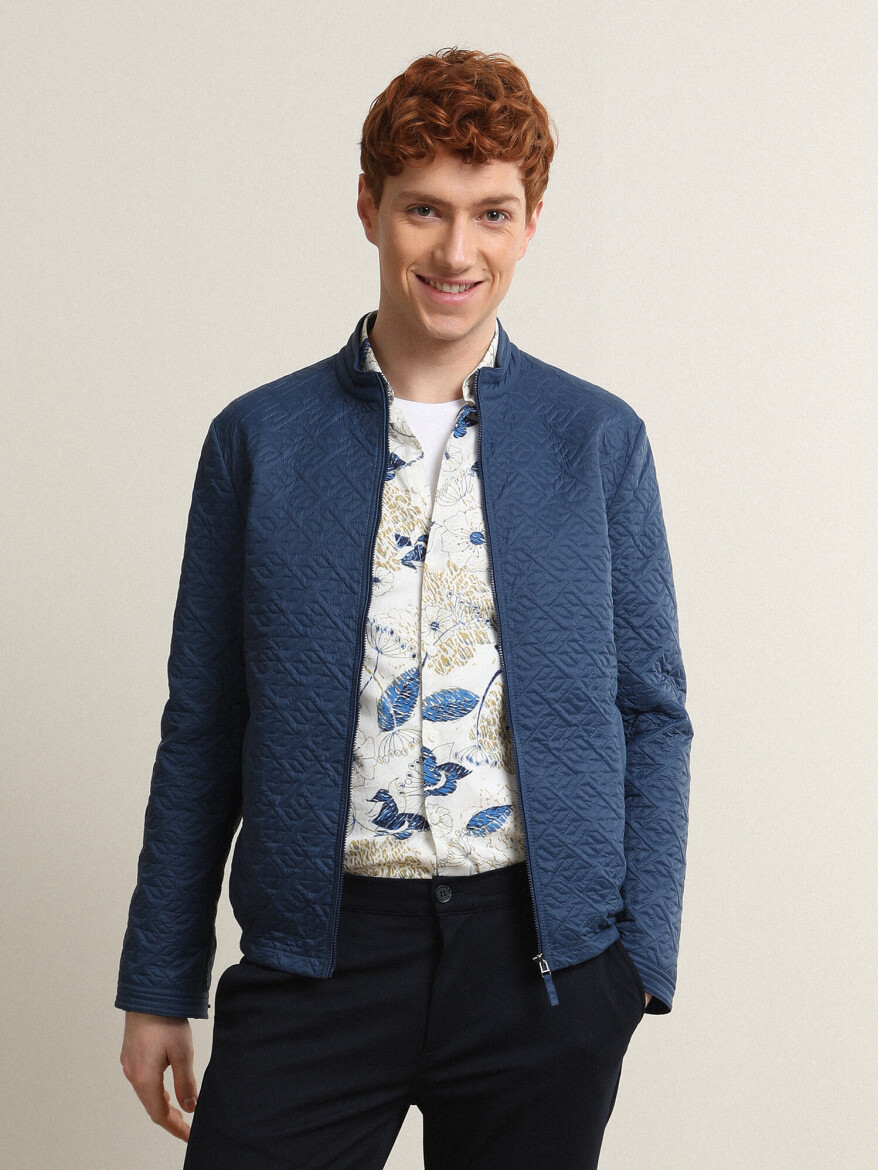 Indigo Regular Fit Turtleneck Casual Weaving Coat - 1