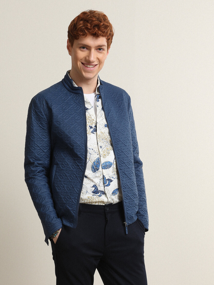 Indigo Regular Fit Turtleneck Casual Weaving Coat - 3