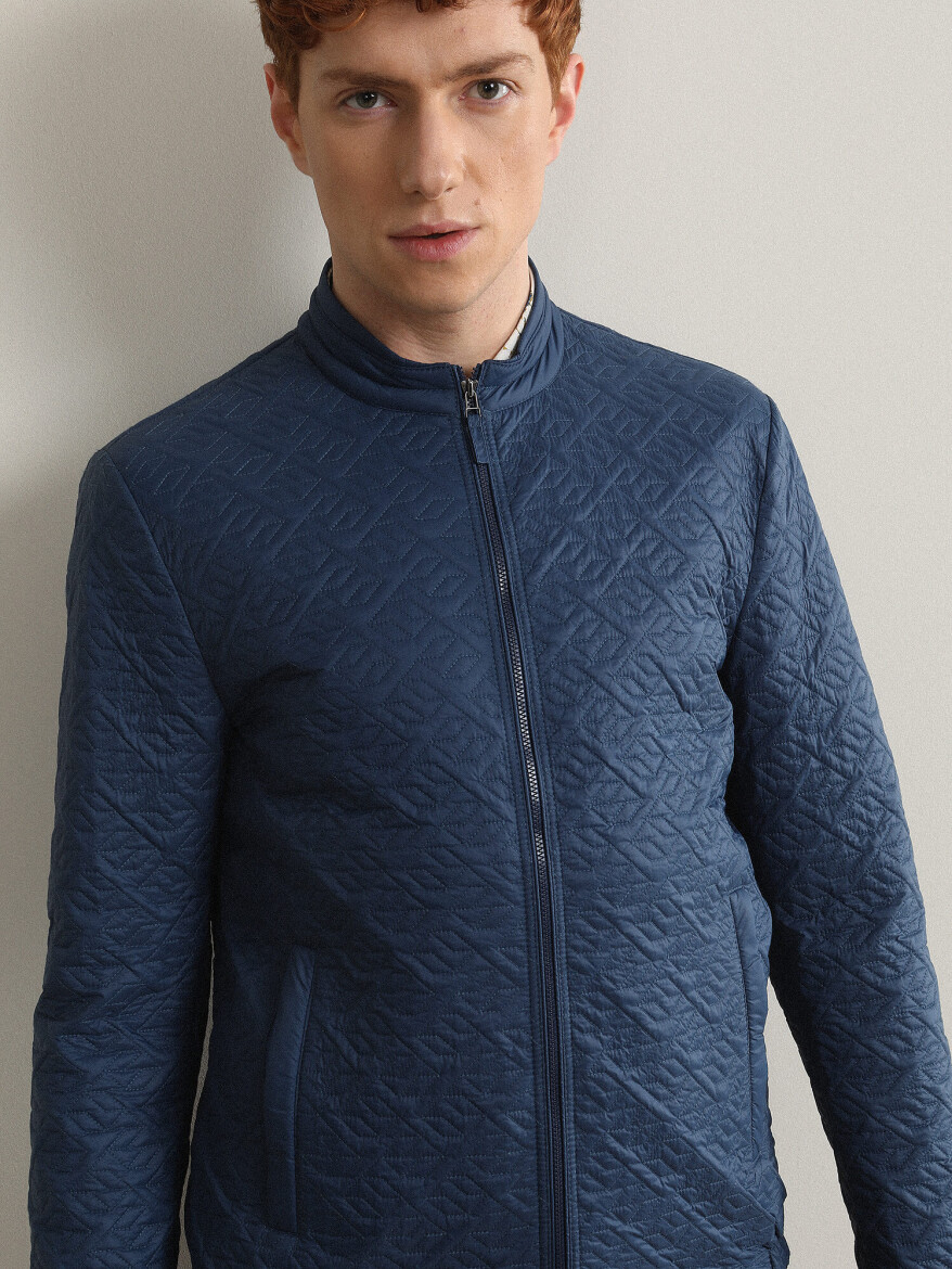 Indigo Regular Fit Turtleneck Casual Weaving Coat - 4