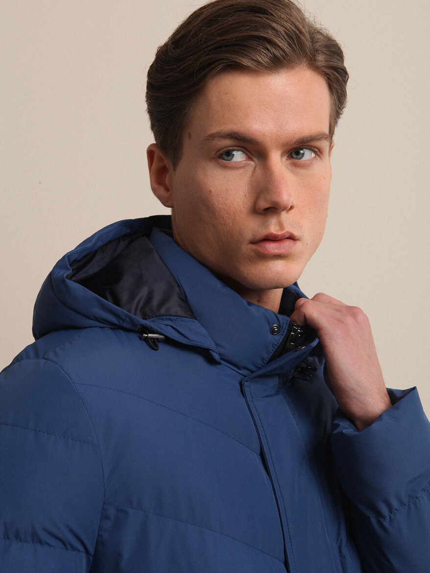 Indigo Regular Fit Turtleneck Smart Casual Weaving Coat - 2