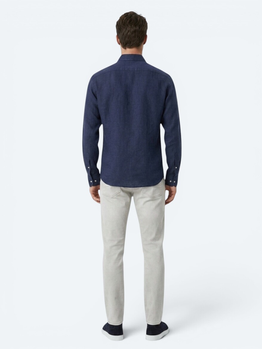 İndigo Regular Fit Uzun Dokuma Casual Pamuk Karışımlı Gömlek - 5