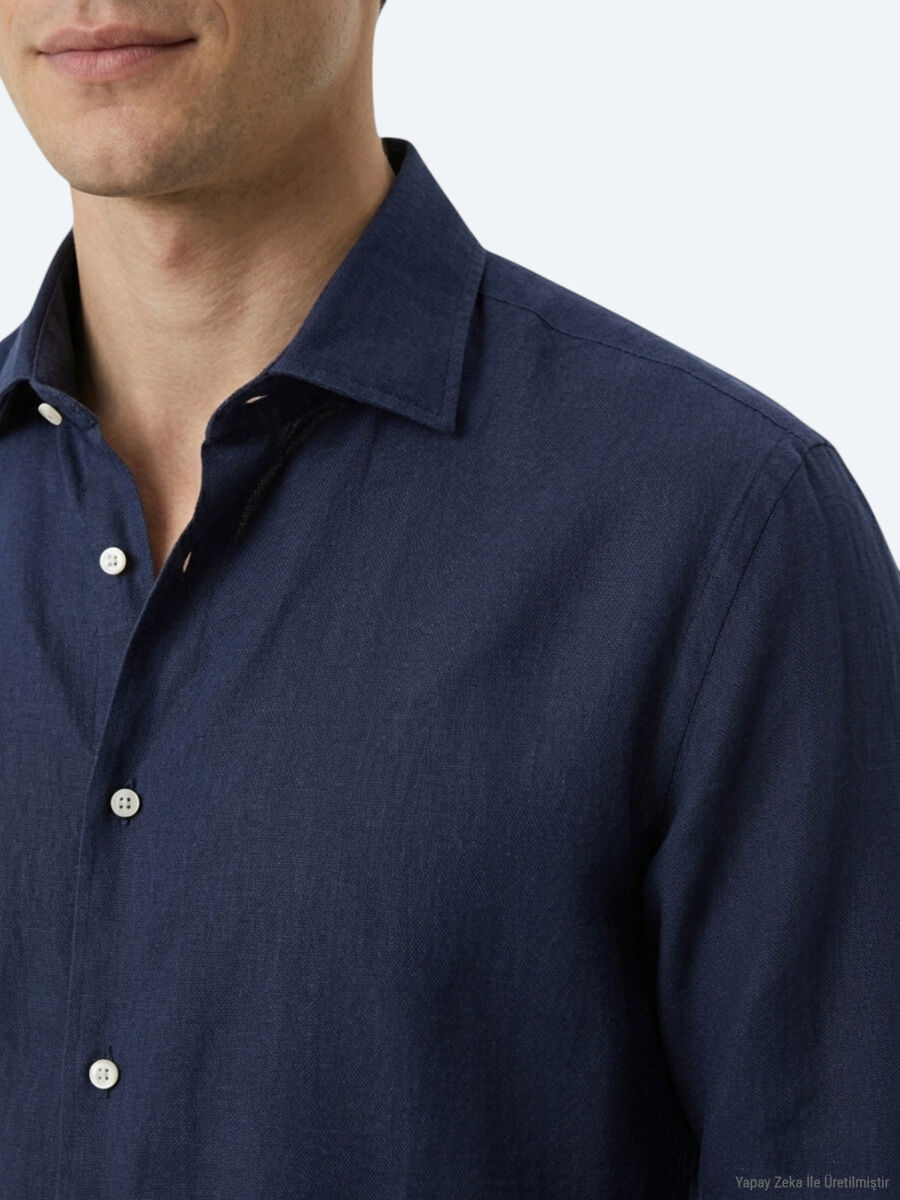 İndigo Regular Fit Uzun Dokuma Casual Pamuk Karışımlı Gömlek - 4