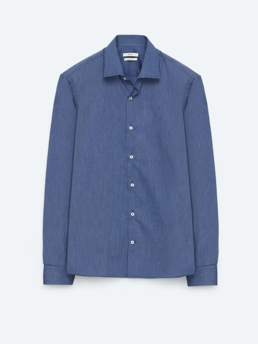 Indigo Regular Fit Weaving Classical Cotton Blended Shirt - 1