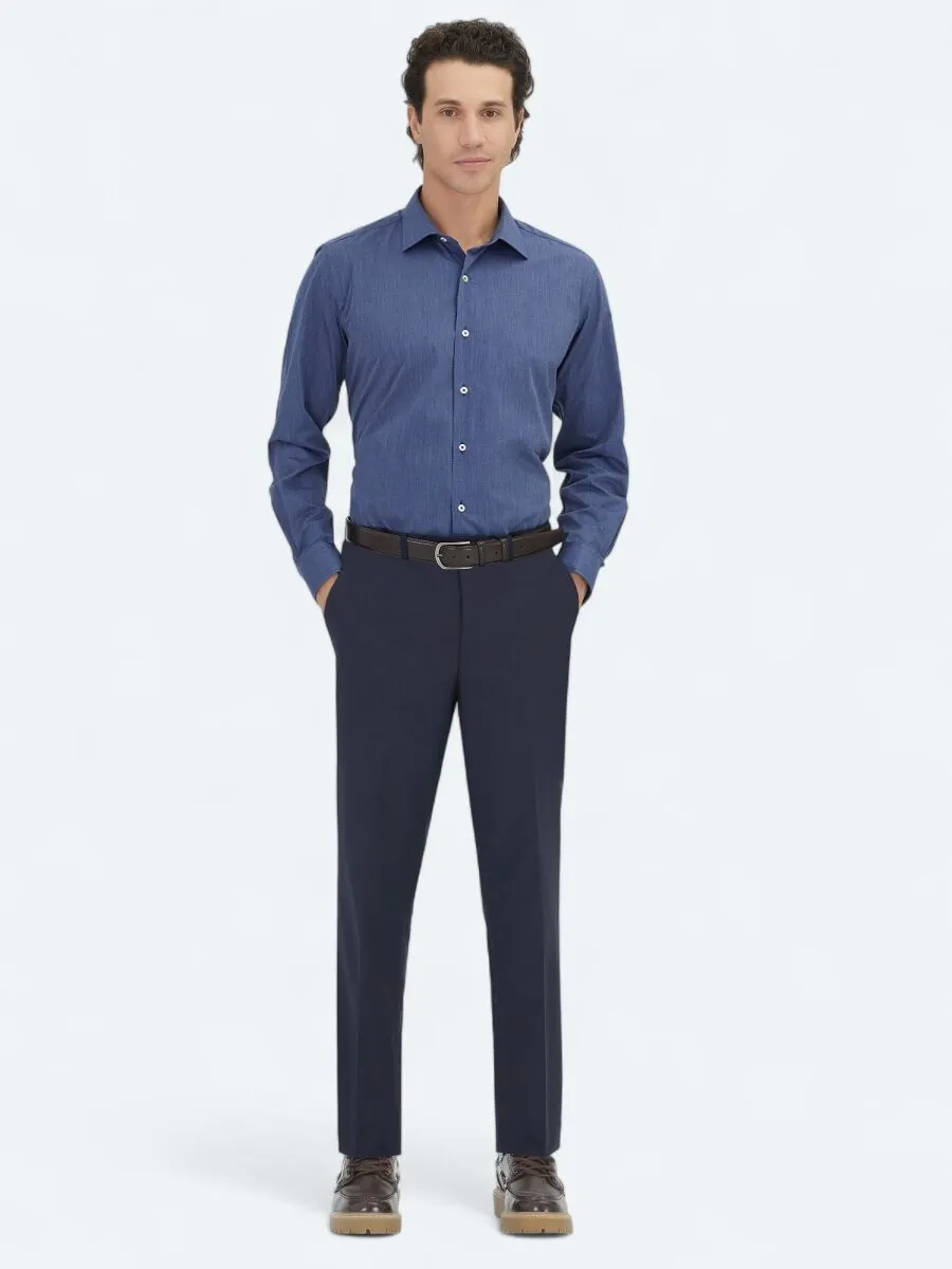 Indigo Regular Fit Weaving Classical Cotton Blended Shirt - 2