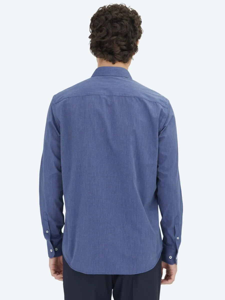 Indigo Regular Fit Weaving Classical Cotton Blended Shirt - 6