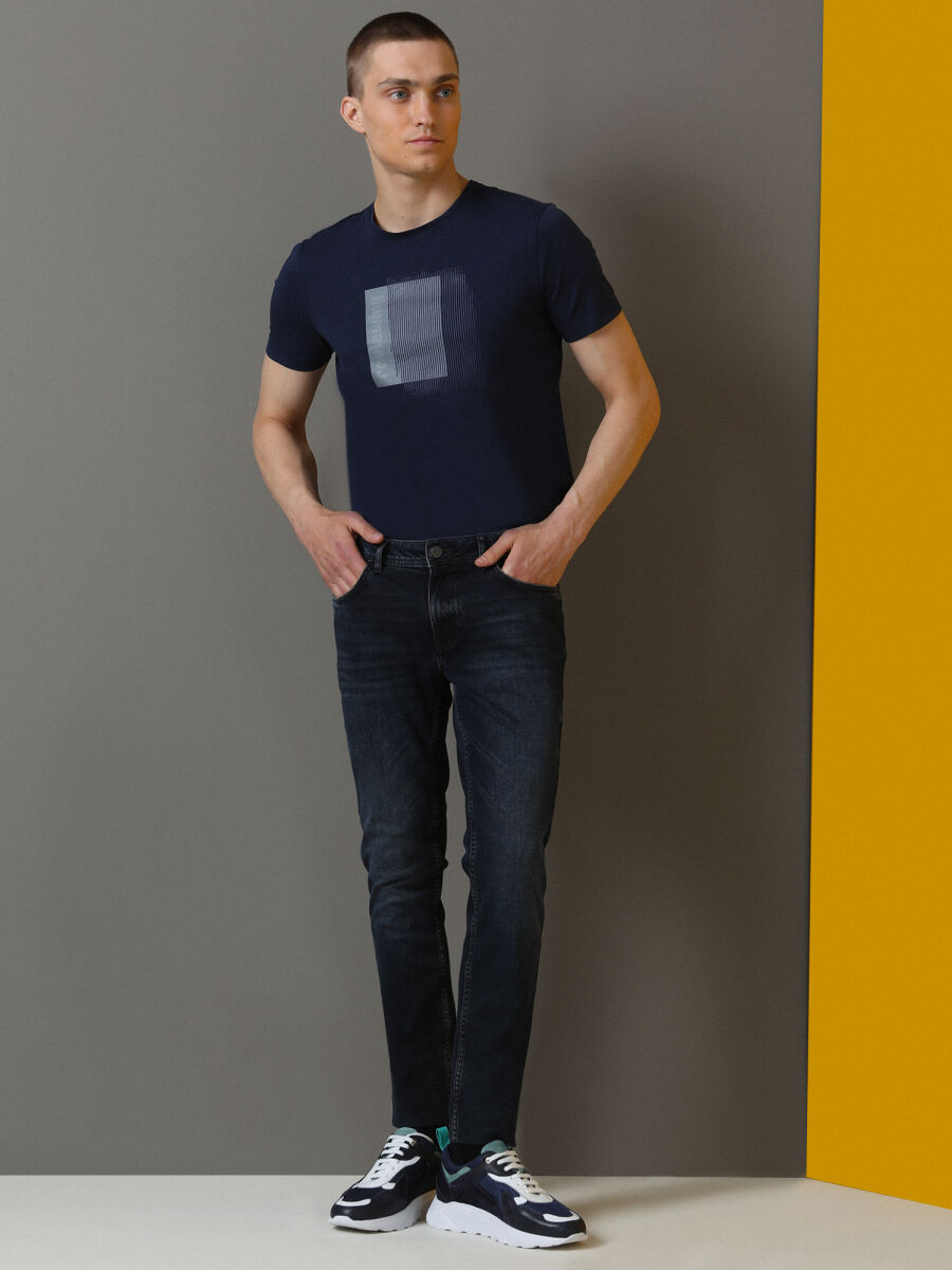 Indigo Slim Fit Denim Cotton Blended Trousers - 4
