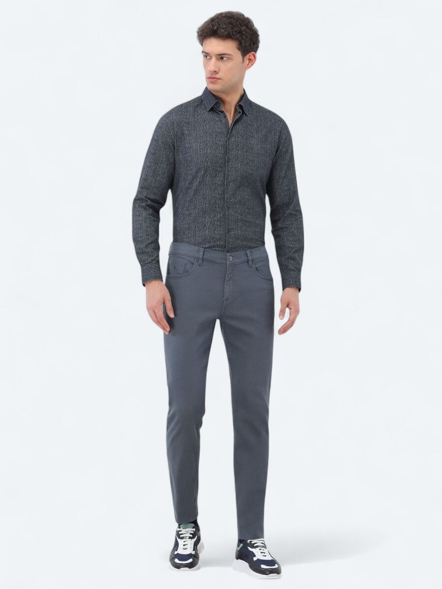 Indigo Slim Fit Denim Cotton Blended Trousers - 1