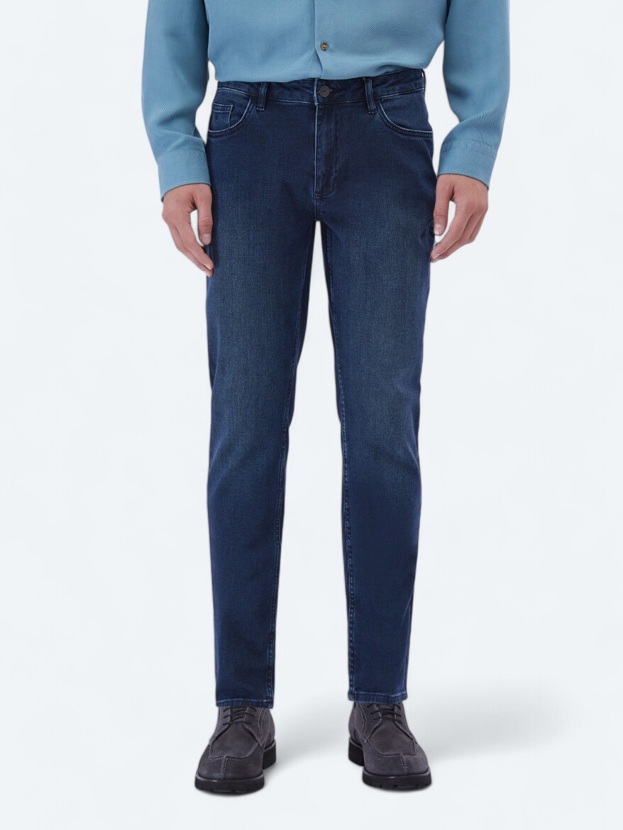 Indigo Slim Fit Denim Cotton Blended Trousers - 2