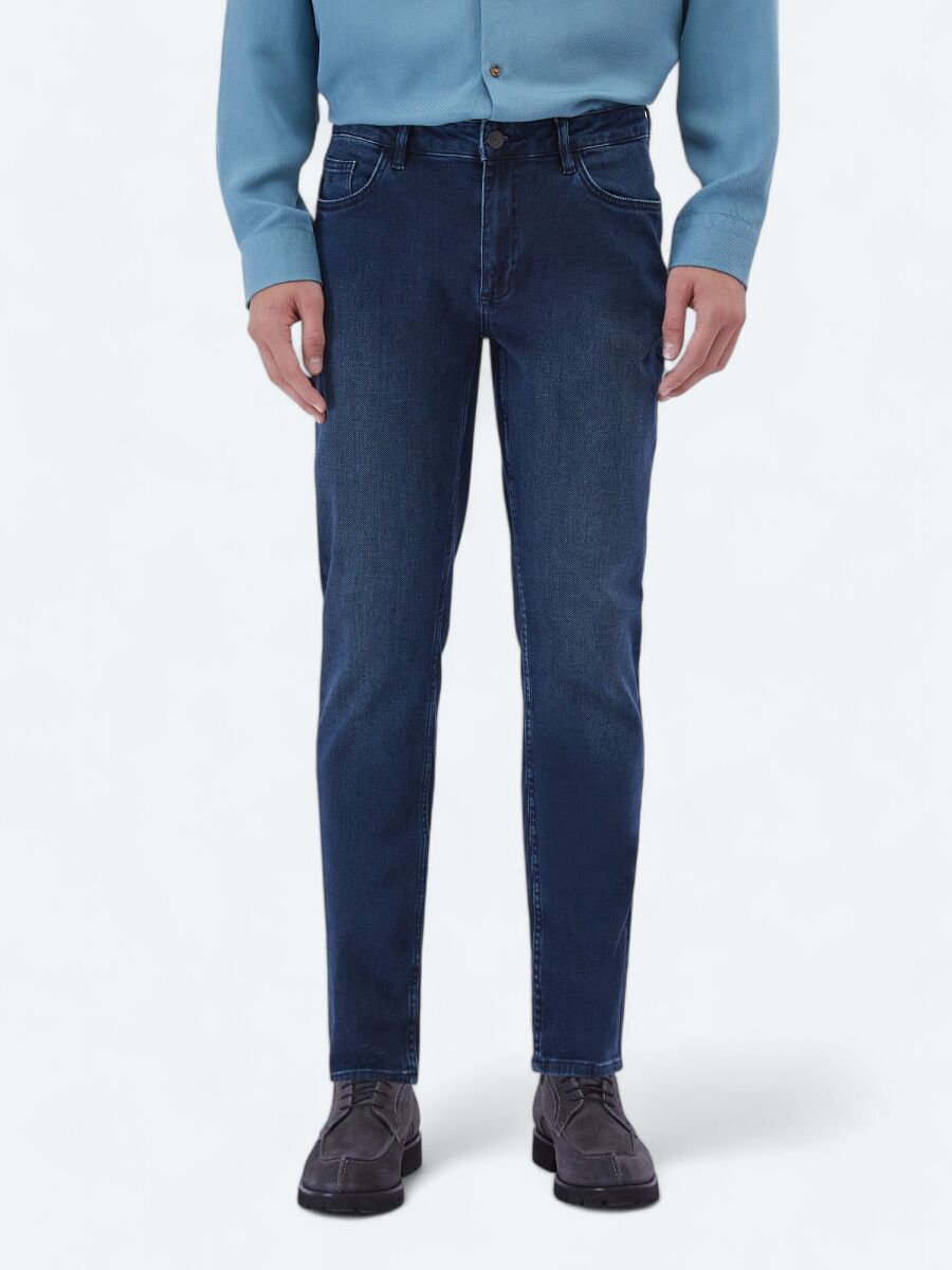Indigo Slim Fit Denim Cotton Blended Trousers - 2