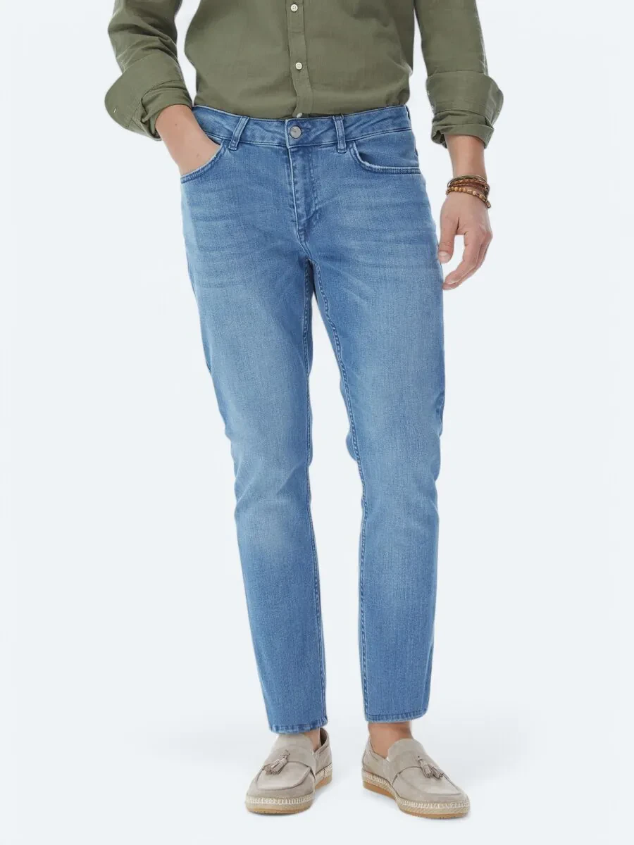İndigo Slim Fit Denim Pamuk Karışımlı Pantolon - 2