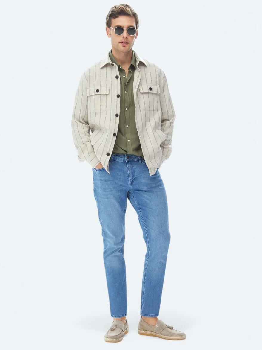 İndigo Slim Fit Denim Pamuk Karışımlı Pantolon - 3
