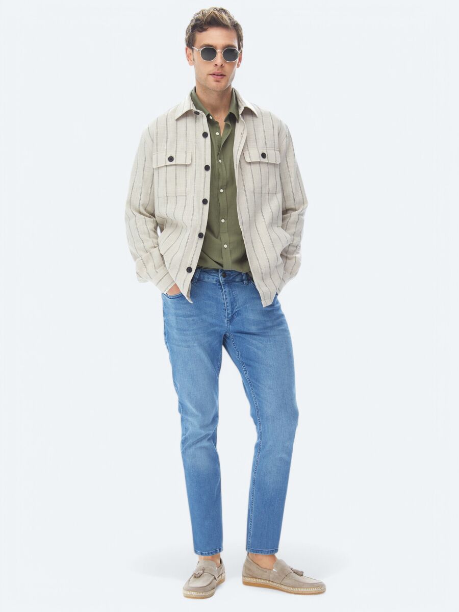 İndigo Slim Fit Denim Pamuk Karışımlı Pantolon - 3