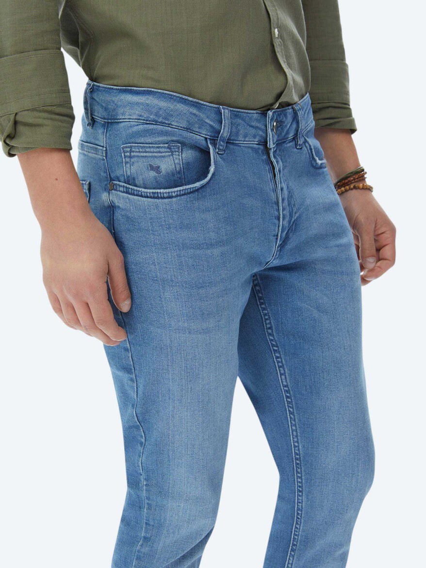 İndigo Slim Fit Denim Pamuk Karışımlı Pantolon - 4