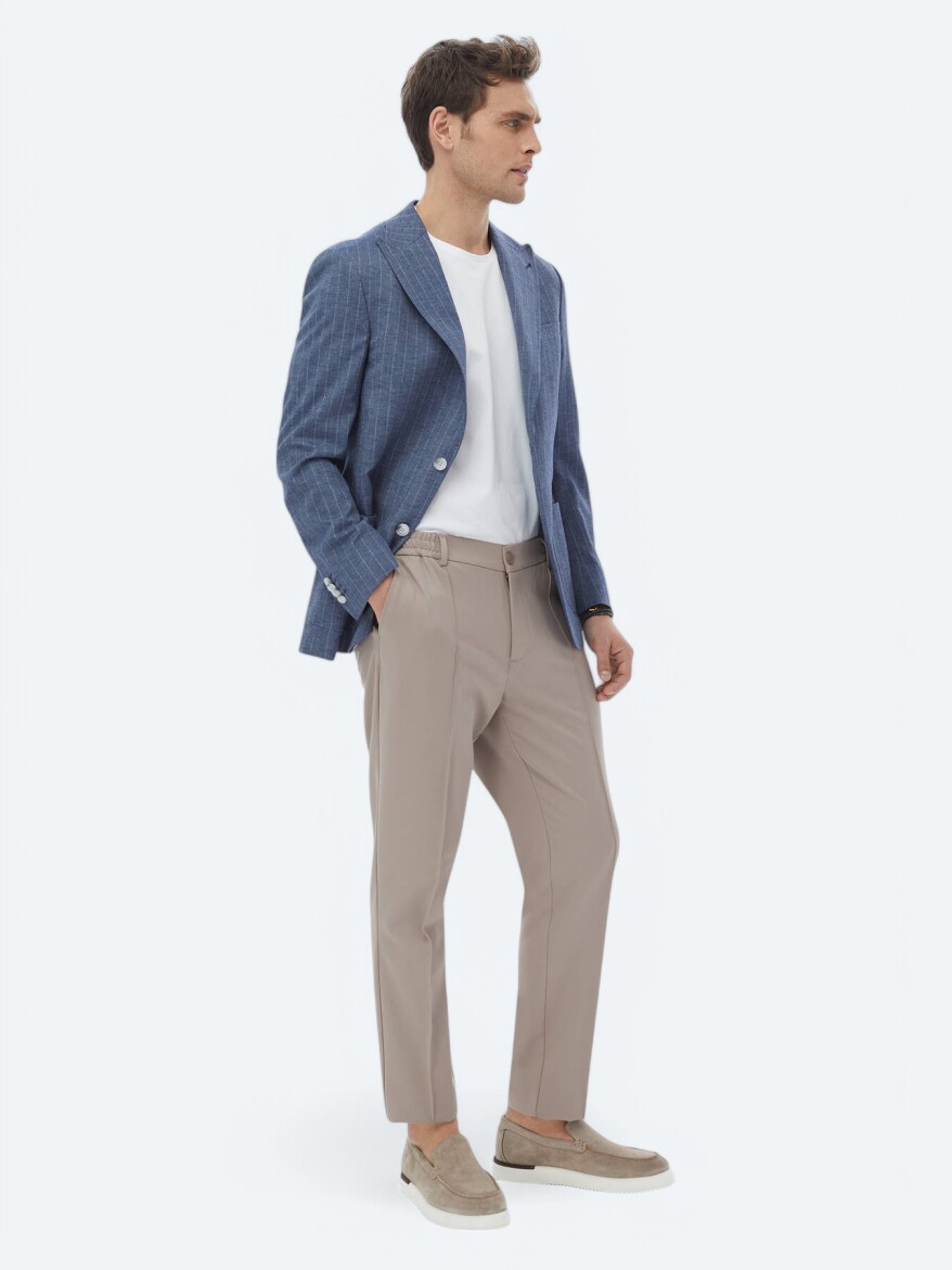 Indigo Striped Fitted Fit Linen Blended Jacket - 3