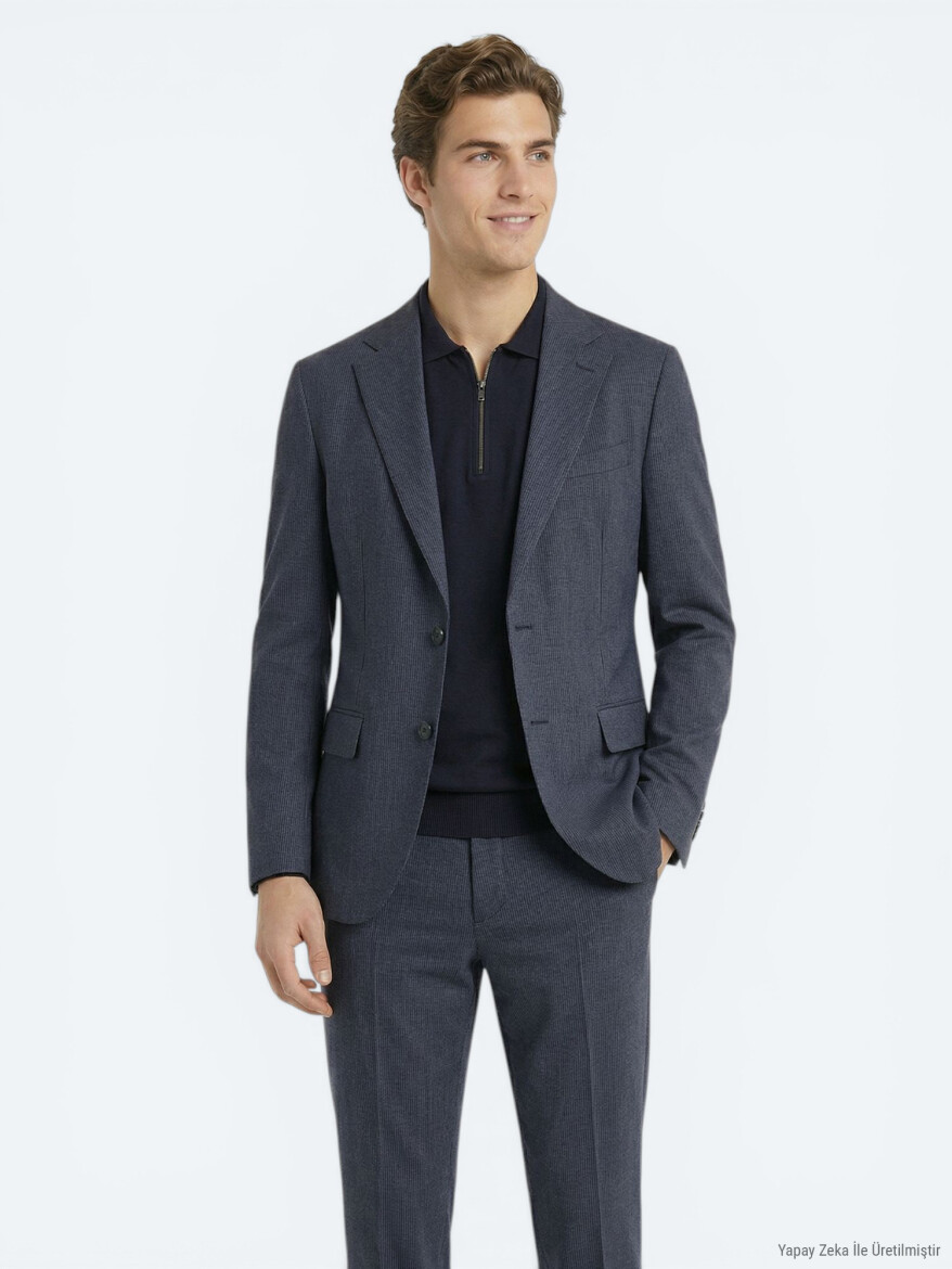 Indigo Striped Modern Fit Suit - KİP