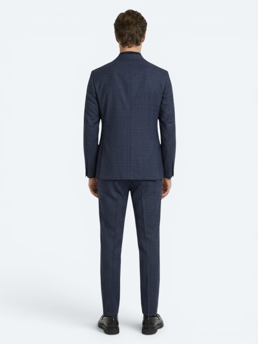 Indigo Striped Modern Fit Wool Blended Suit - 4