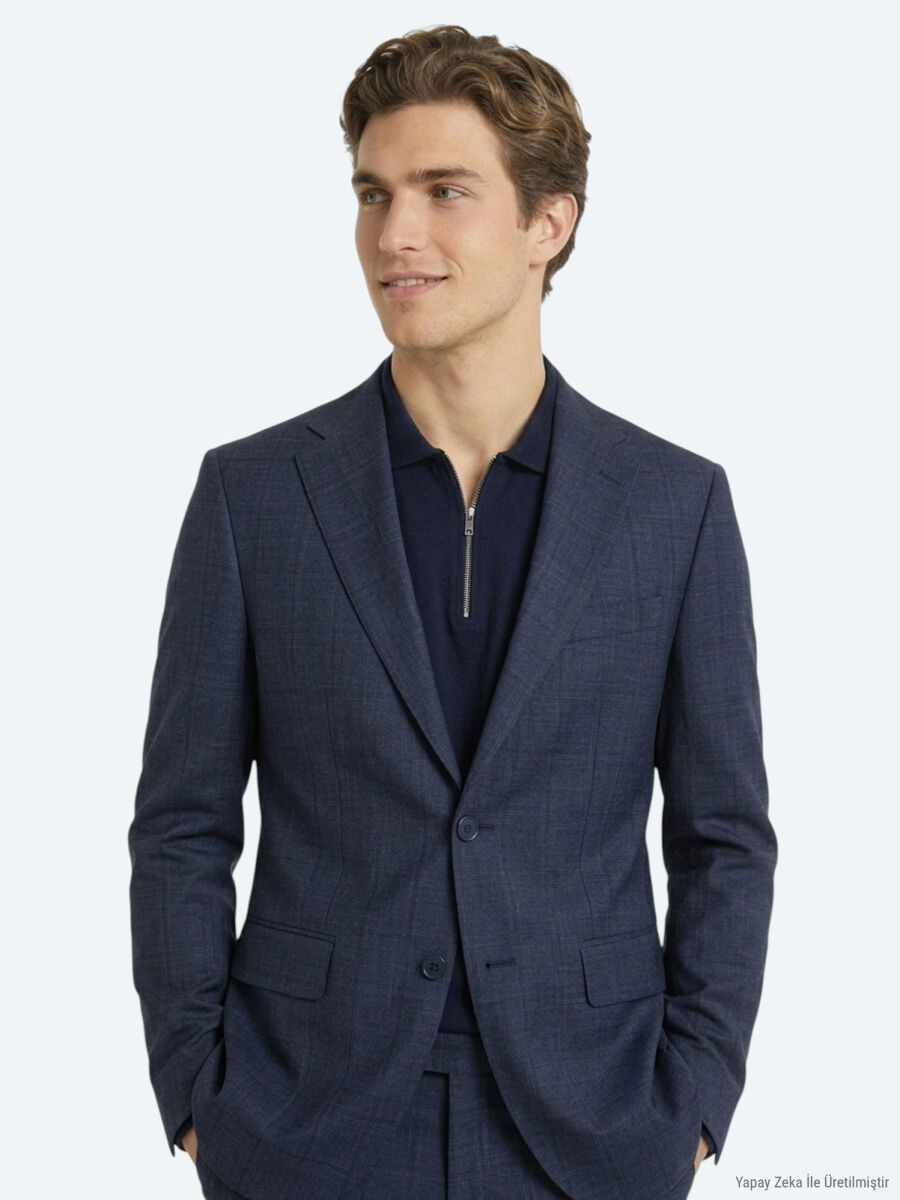 Indigo Striped Modern Fit Wool Blended Suit - 3