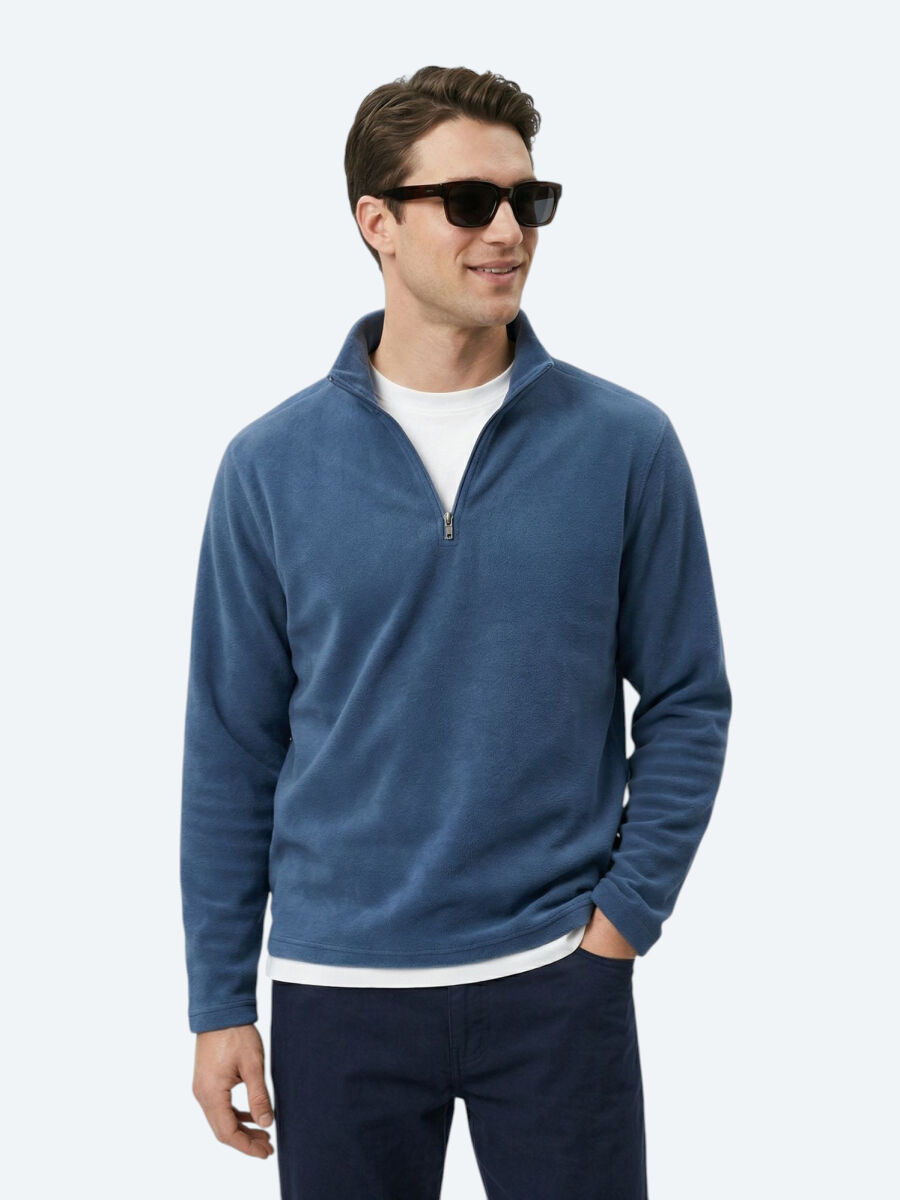 Indigo Turtleneck Plain Sweatshirt - 1