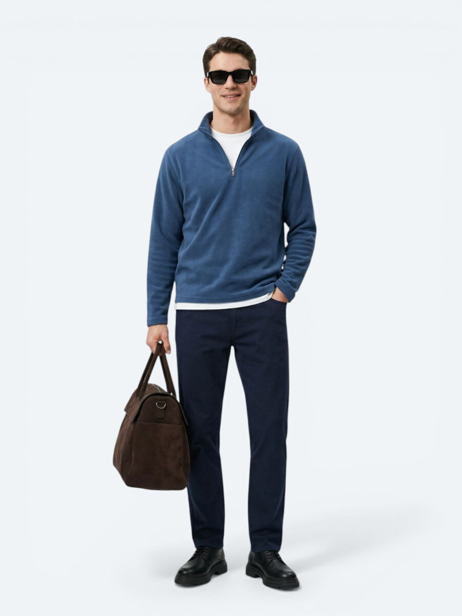 Indigo Turtleneck Plain Sweatshirt - 3