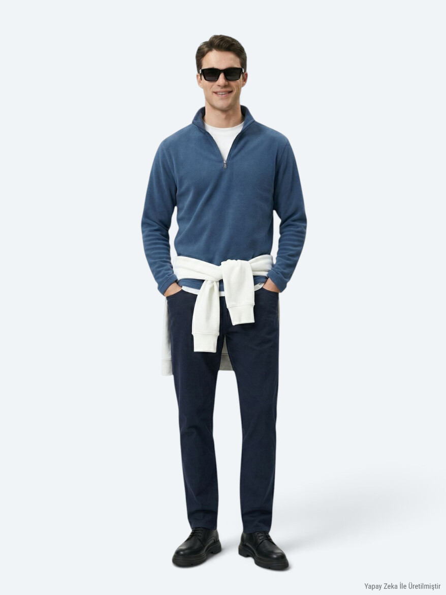 Indigo Turtleneck Plain Sweatshirt - KİP