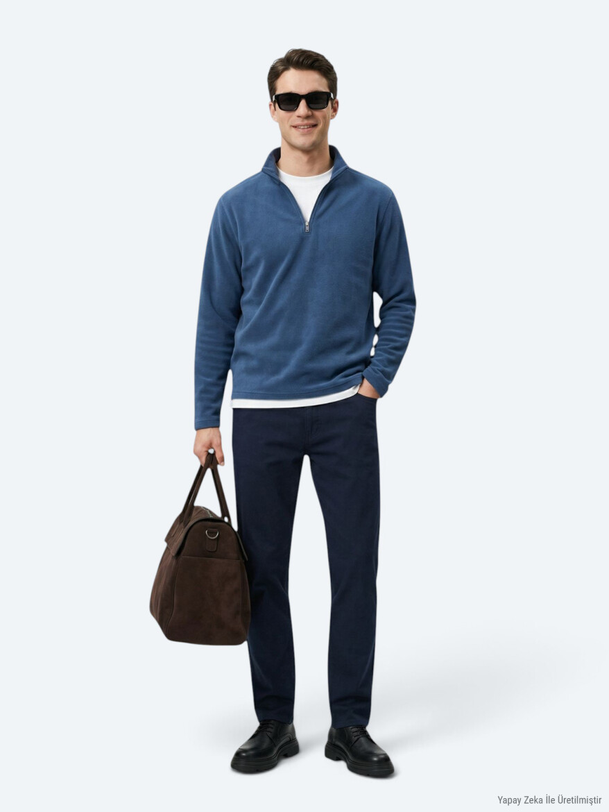 Indigo Turtleneck Plain Sweatshirt - 3