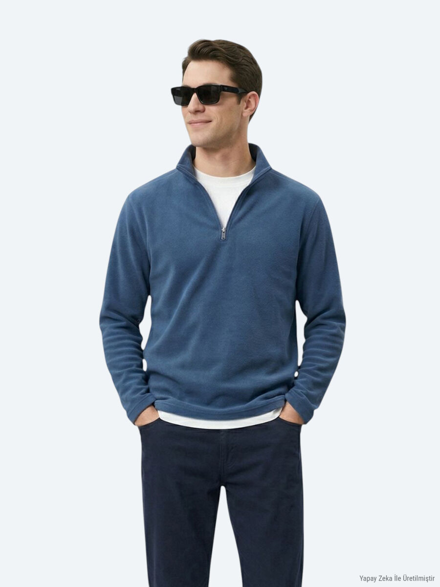 Indigo Turtleneck Plain Sweatshirt - 4