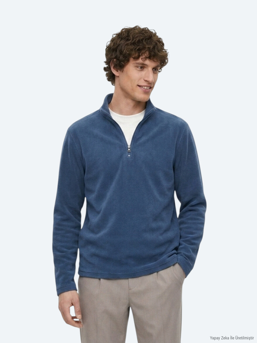 Indigo Turtleneck Plain Sweatshirt - 3