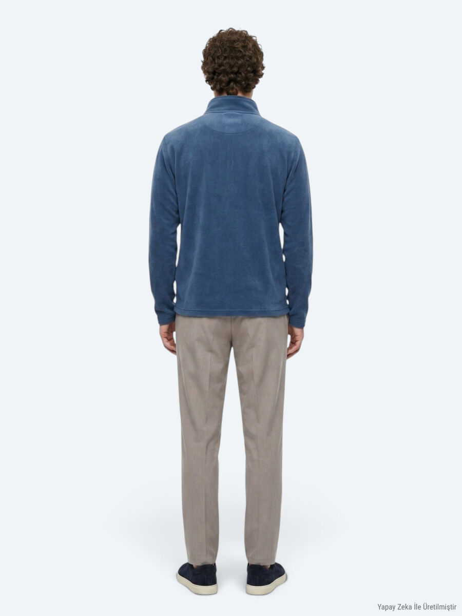 Indigo Turtleneck Plain Sweatshirt - 5
