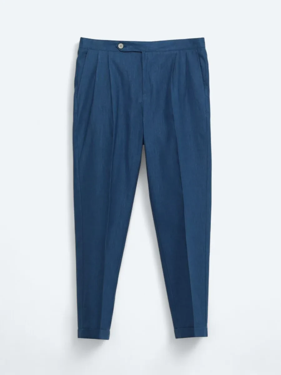 Indigo Weaving Carrot Fit Casual Cotton Blended Trousers - 1