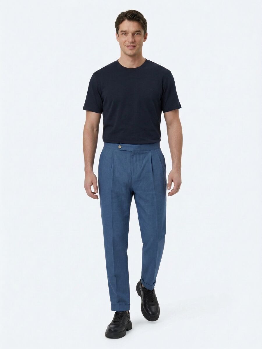 Indigo Weaving Carrot Fit Casual Cotton Blended Trousers - 1