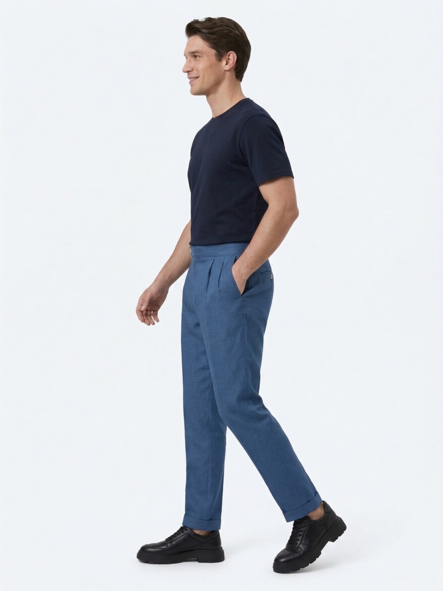 Indigo Weaving Carrot Fit Casual Cotton Blended Trousers - 4