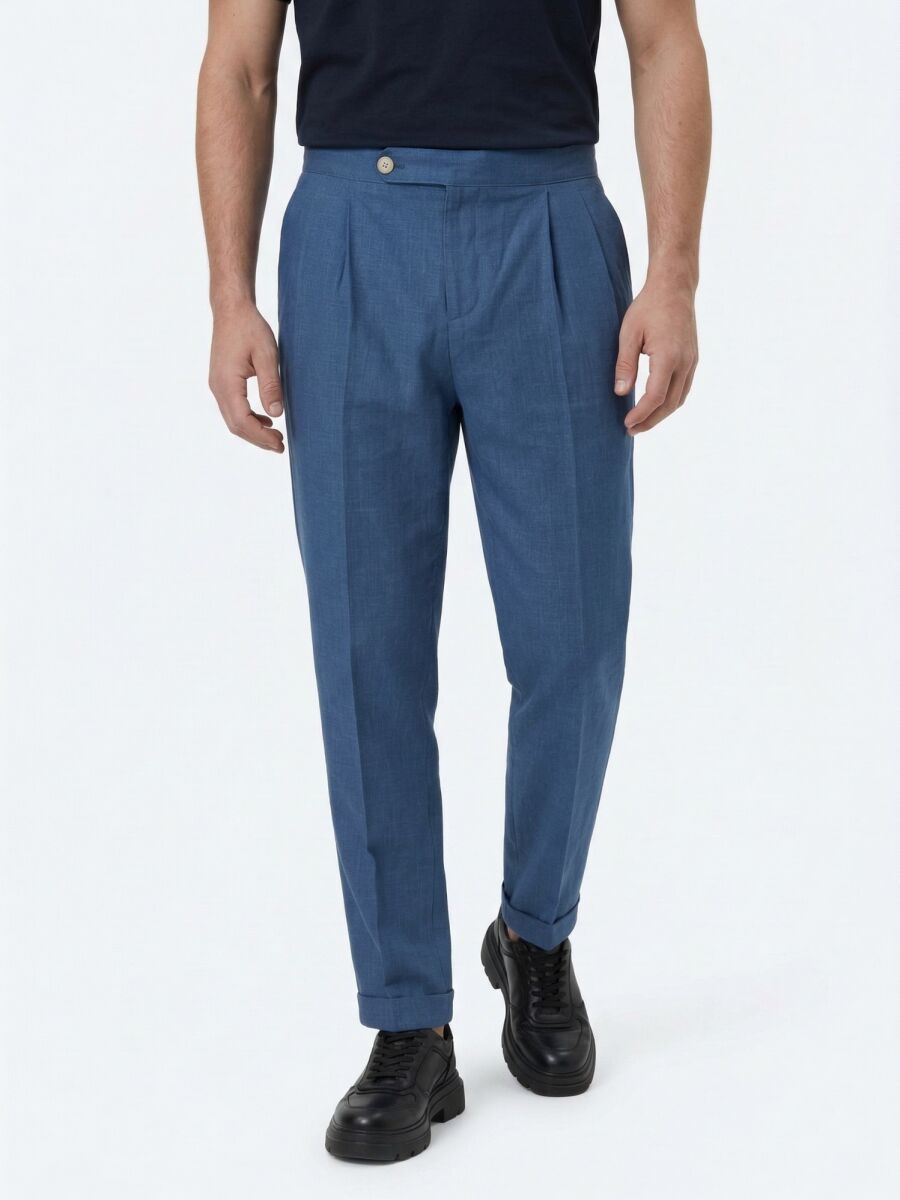 Indigo Weaving Carrot Fit Casual Cotton Blended Trousers - 5