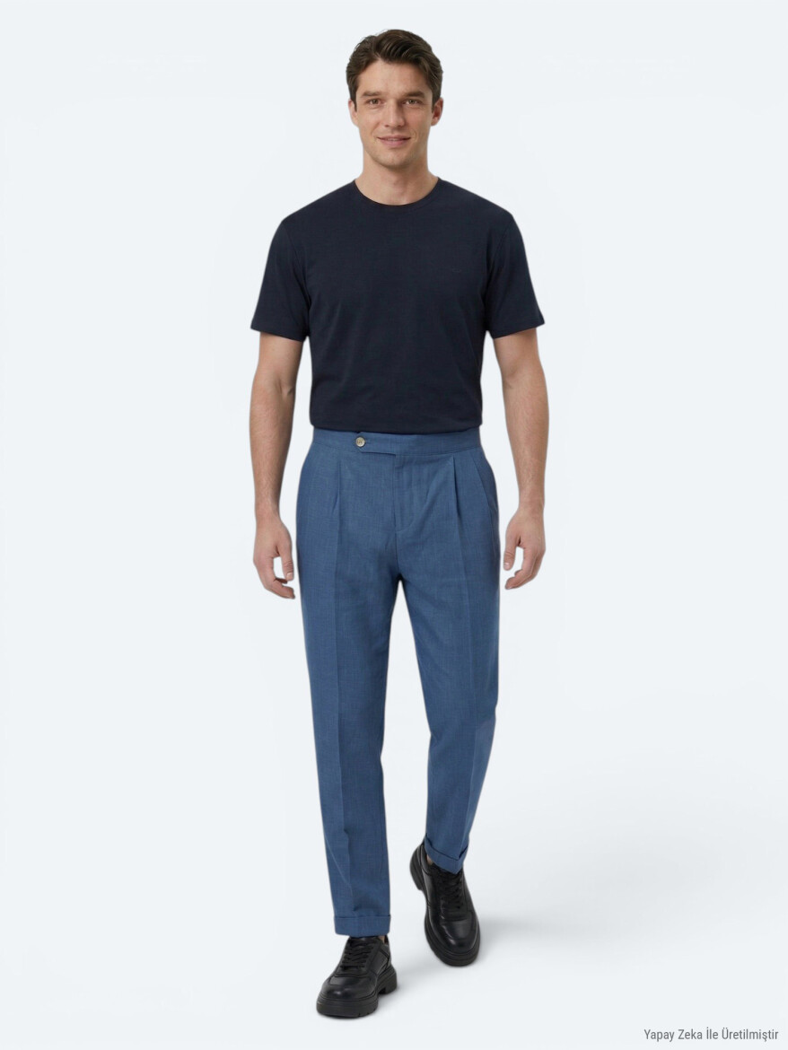 Indigo Weaving Carrot Fit Casual Cotton Blended Trousers 