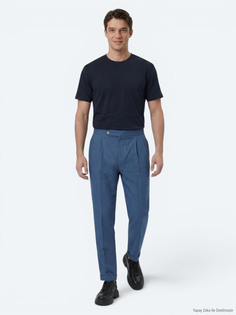 Indigo Weaving Carrot Fit Casual Cotton Blended Trousers - 1