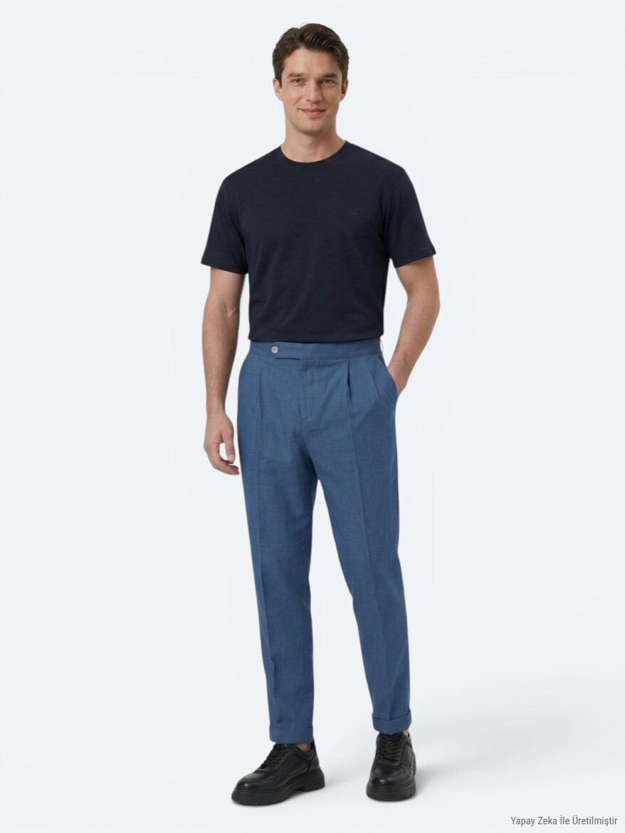 Indigo Weaving Carrot Fit Casual Cotton Blended Trousers - 2