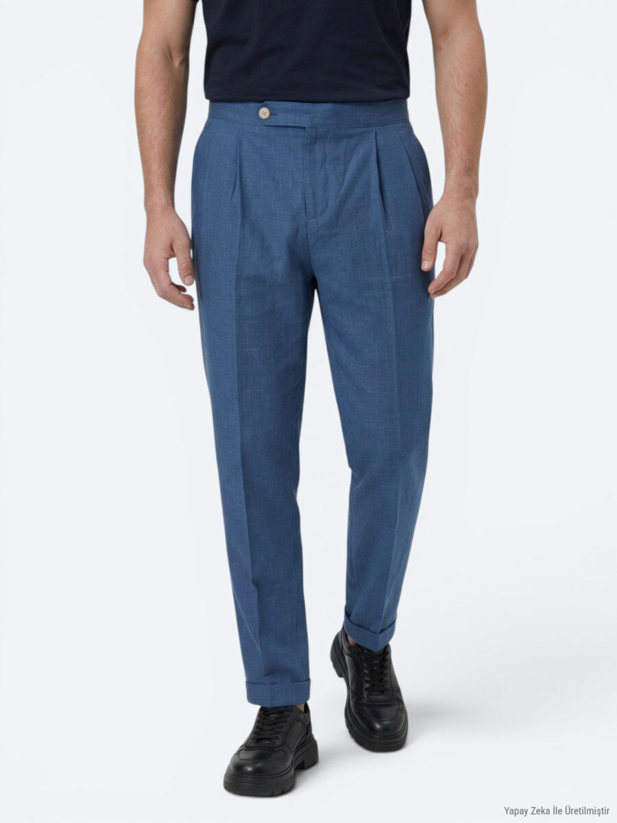 Indigo Weaving Carrot Fit Casual Cotton Blended Trousers - 5