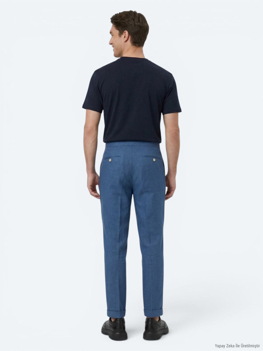 Indigo Weaving Carrot Fit Casual Cotton Blended Trousers - 6