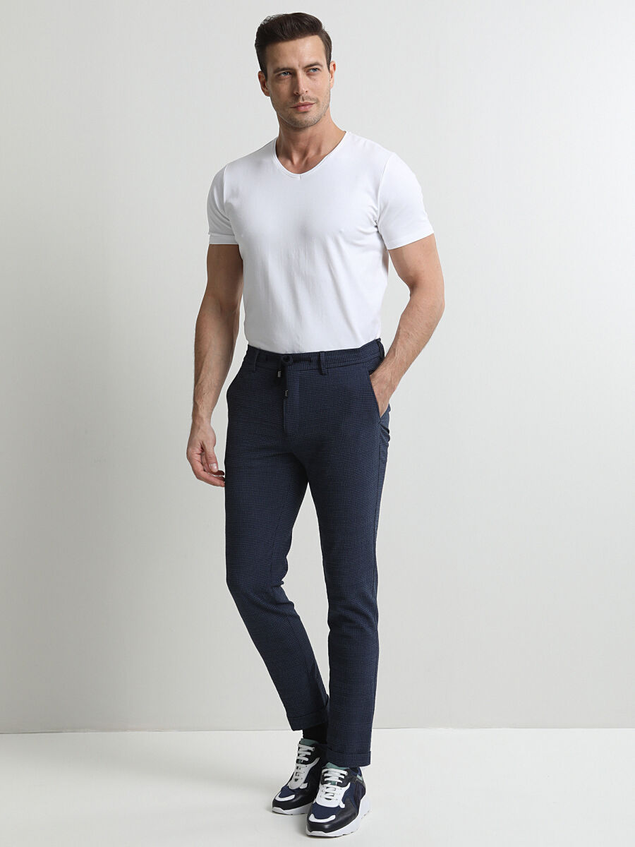 Indigo Weaving Fitted Fit Smart Casual Trousers - 1