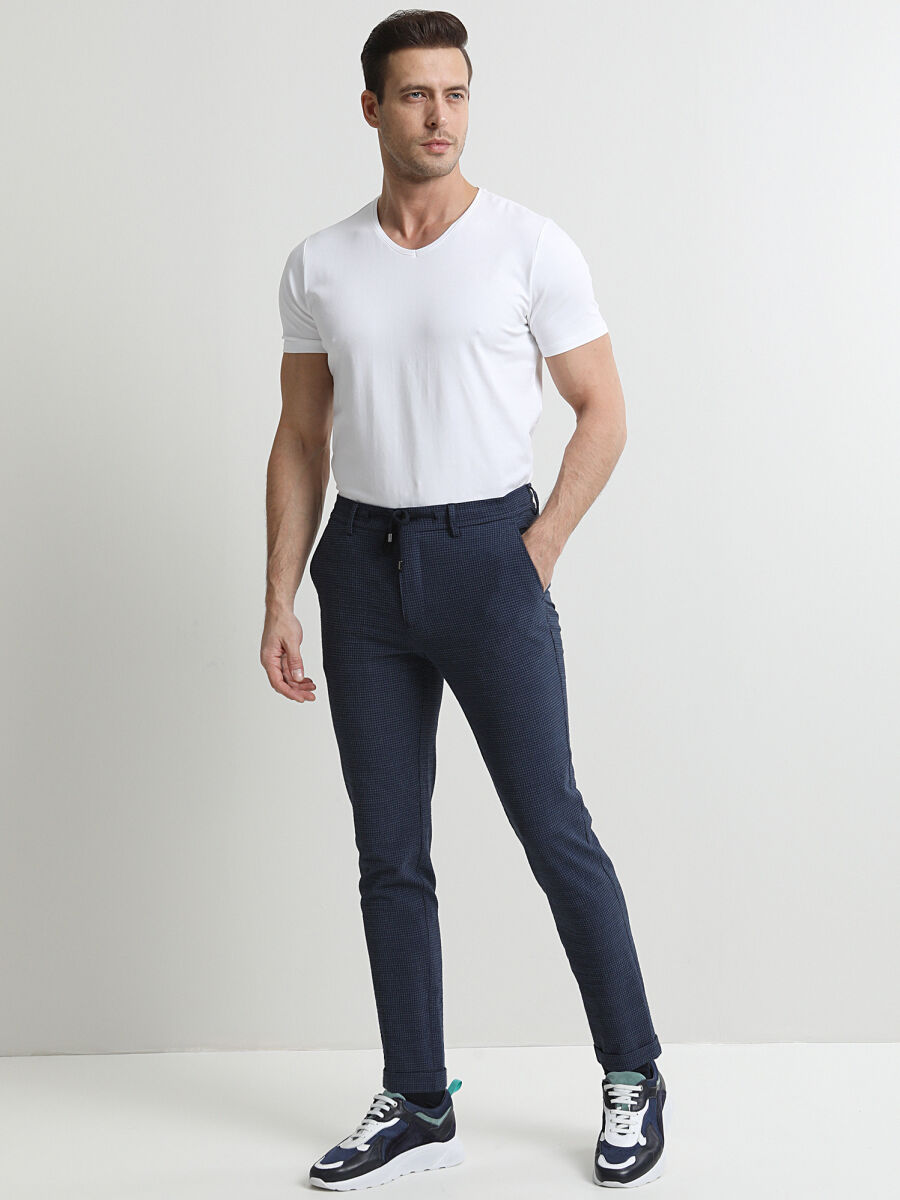 Indigo Weaving Fitted Fit Smart Casual Trousers - 3