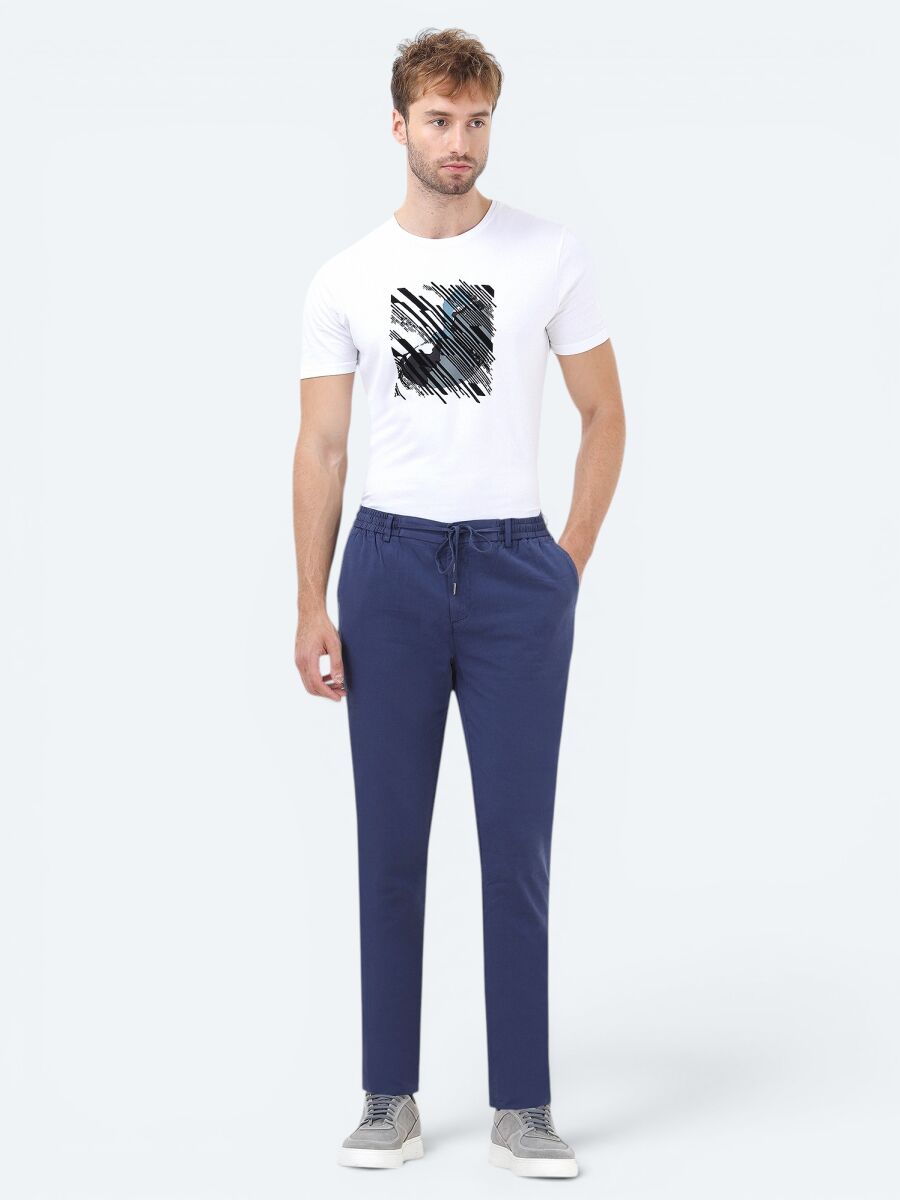 Indigo Weaving Jogging Fit Casual Cotton Blended Trousers - 1
