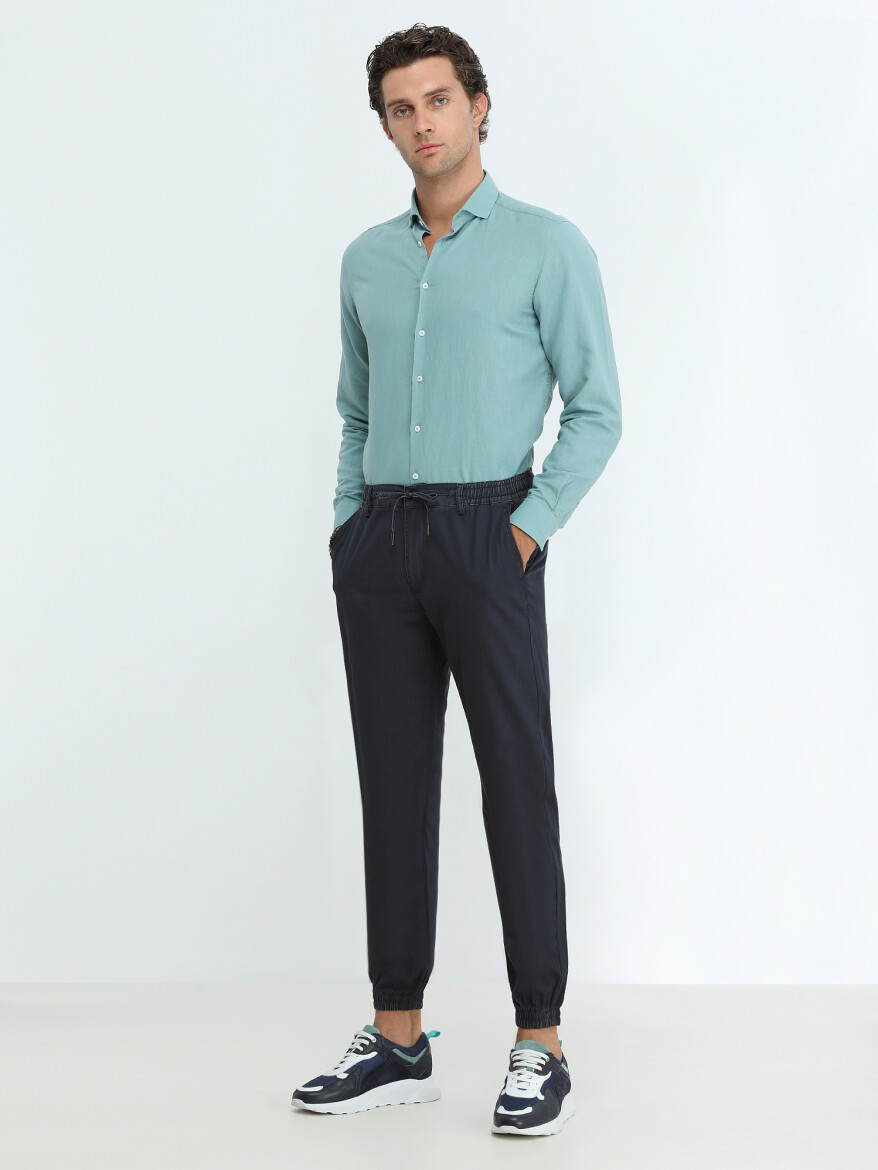 Indigo Weaving Jogging Fit Casual Trousers - 1