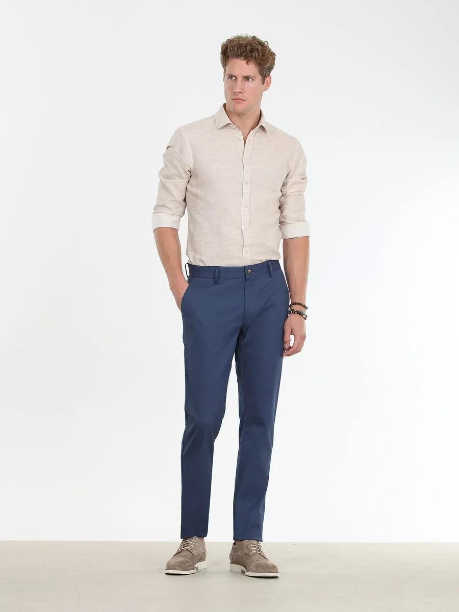 Indigo Weaving Regular Fit Casual Cotton Blended Trousers - 1