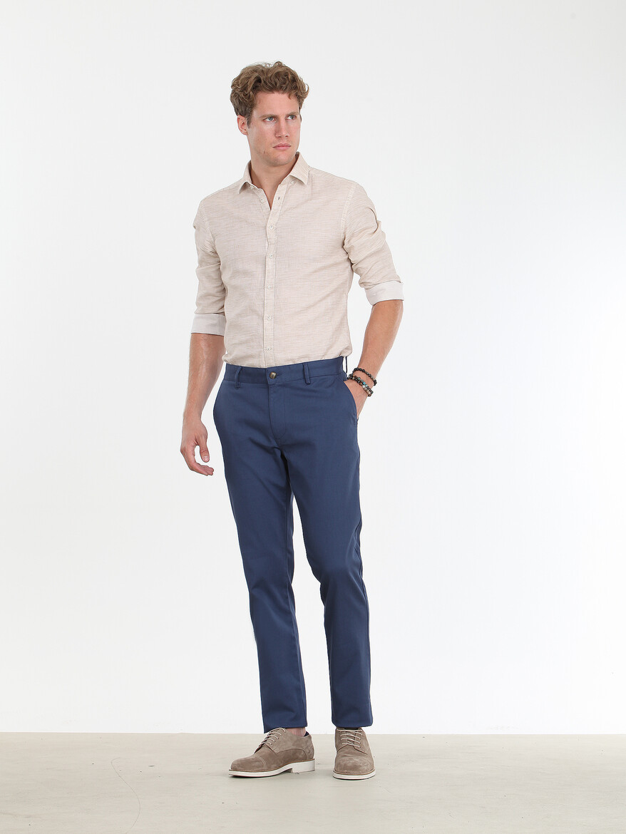 Indigo Weaving Regular Fit Casual Cotton Blended Trousers - 2