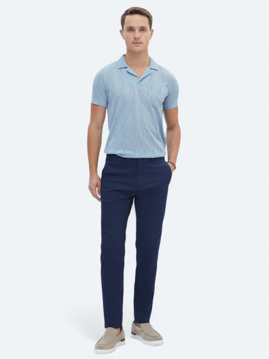 Indigo Weaving Regular Fit Casual Cotton Blended Trousers - 1