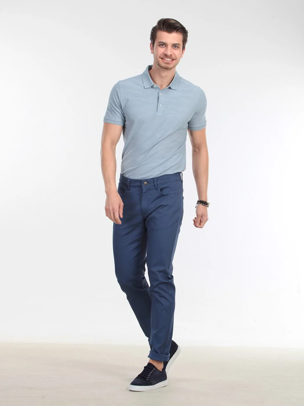 Indigo Weaving Slim Fit Casual Cotton Blended Trousers - 1